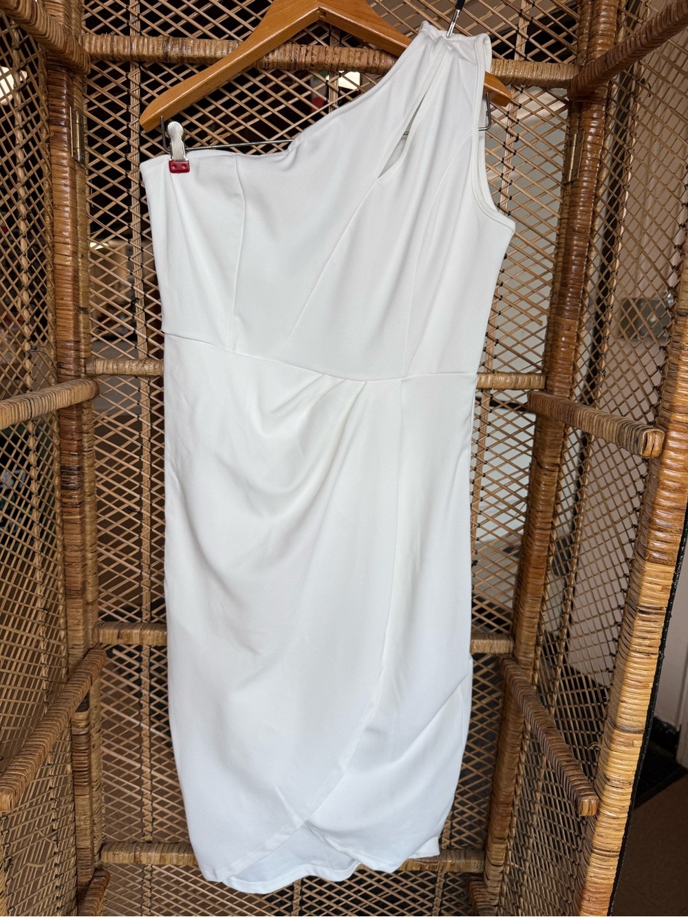 Prettygarden White One Shoulder Ruched Bodycon Midi Dress Large NWT Cocktail Wed